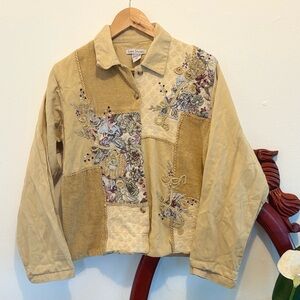 Vintage Women’s Sara Studio Beige Patchwork Floral Tapestry Cotton Light Jacket